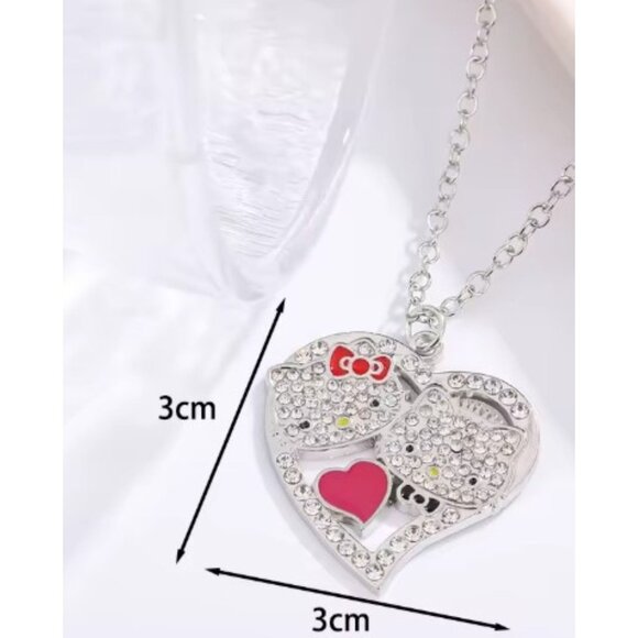 Hello Kitty Rhinestone Key & Heart Pendant Necklace – Collector’s Charm Jewelry - Picture 2 of 3